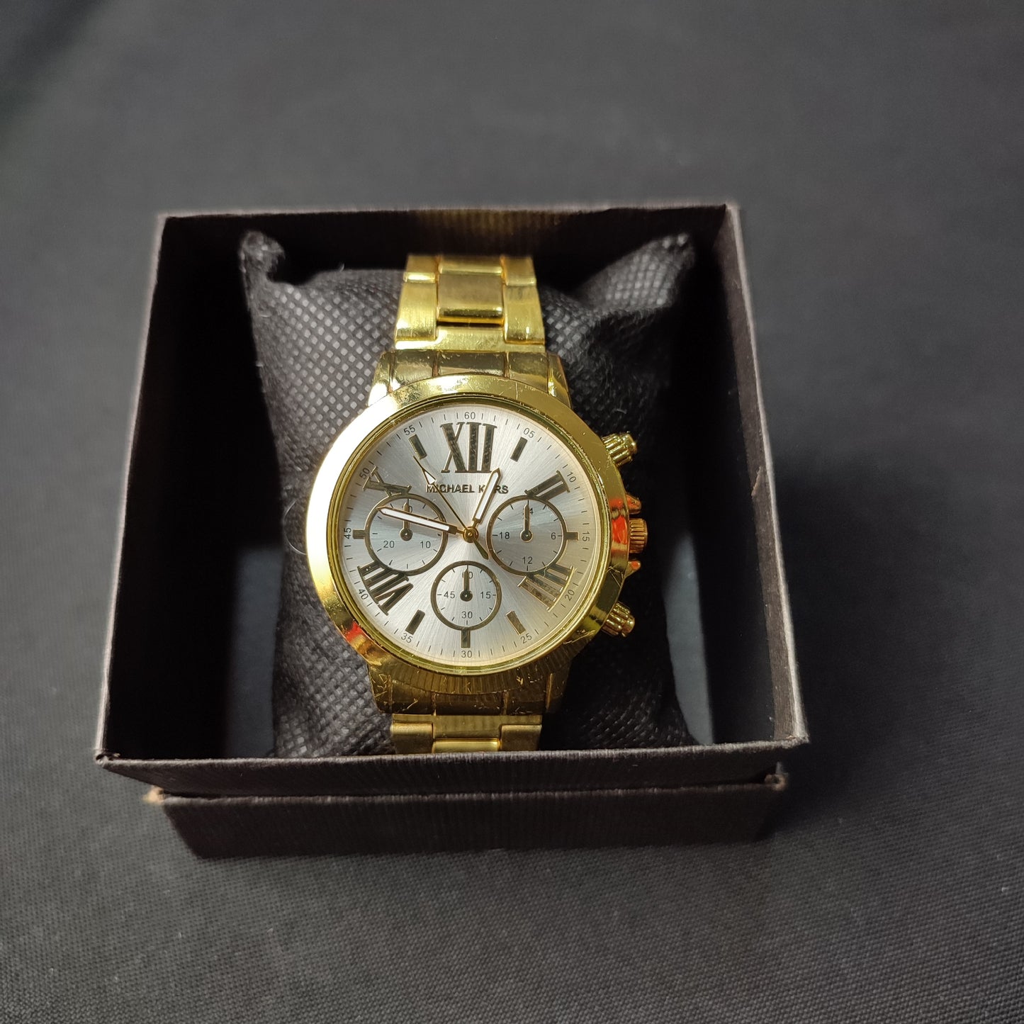 Michael Kors 3 Gold Analog Men's Watch - White Hour Hand with Regular Box