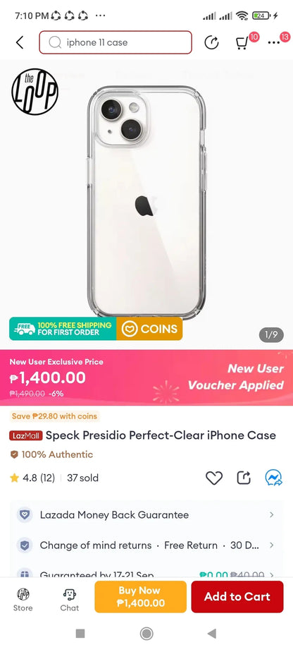 SPECK (UNIT: IPHONE 11 COLOR: PRESIDIO PERFECT CLEAR OMBRE TRANSPARENT