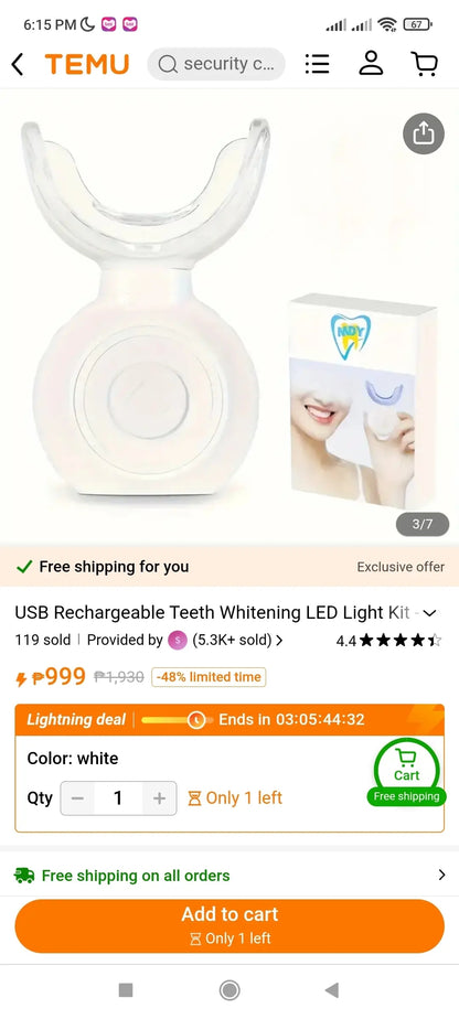 Smile Kit Rechargeable Teeth Whitening Kit Wireless Led - White