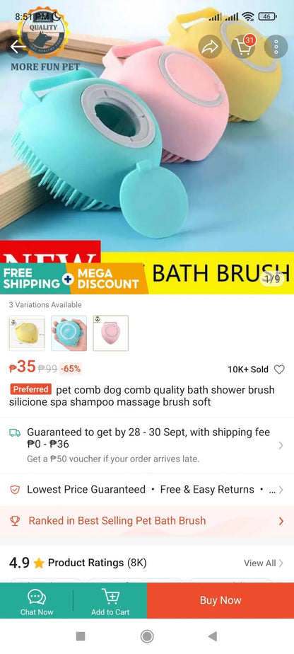 Silicone Massage Bath Brush - Heart Blue