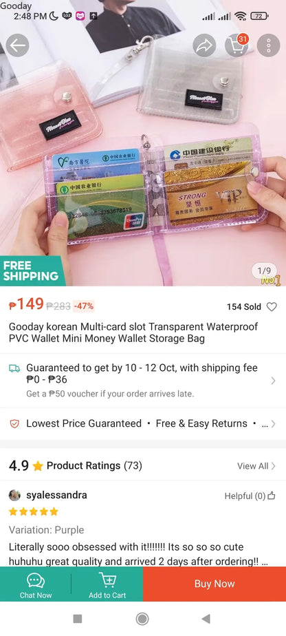 (DKSTZV)Korean Version of The Transparent PVC Folding Coin Purse