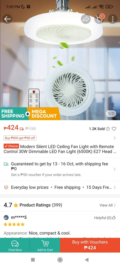 LED Multifunction Aromatherapy Fan Light with Remote