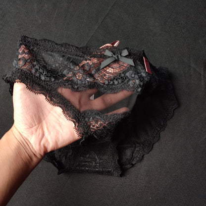 Weili Jiya Lace Bra and Panty - Assorted Size - Black with Glitters -