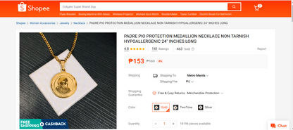 Padre Pio Protection Medallion Gold-Plated Stainless Steel Necklace