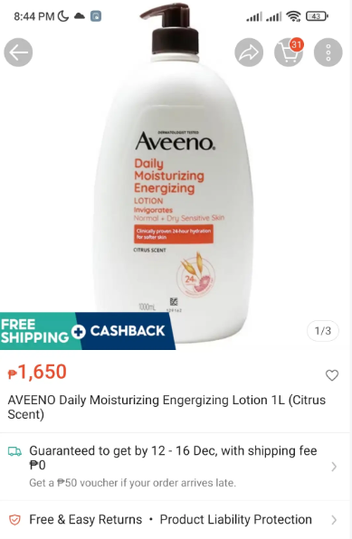 Aveeno Daily Moisturizing Energizing Body Wash Invigorates (Citrus Scent) 532ml