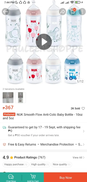 NUK Baby Bottle w/ Anti-Colic Teat - 300ml