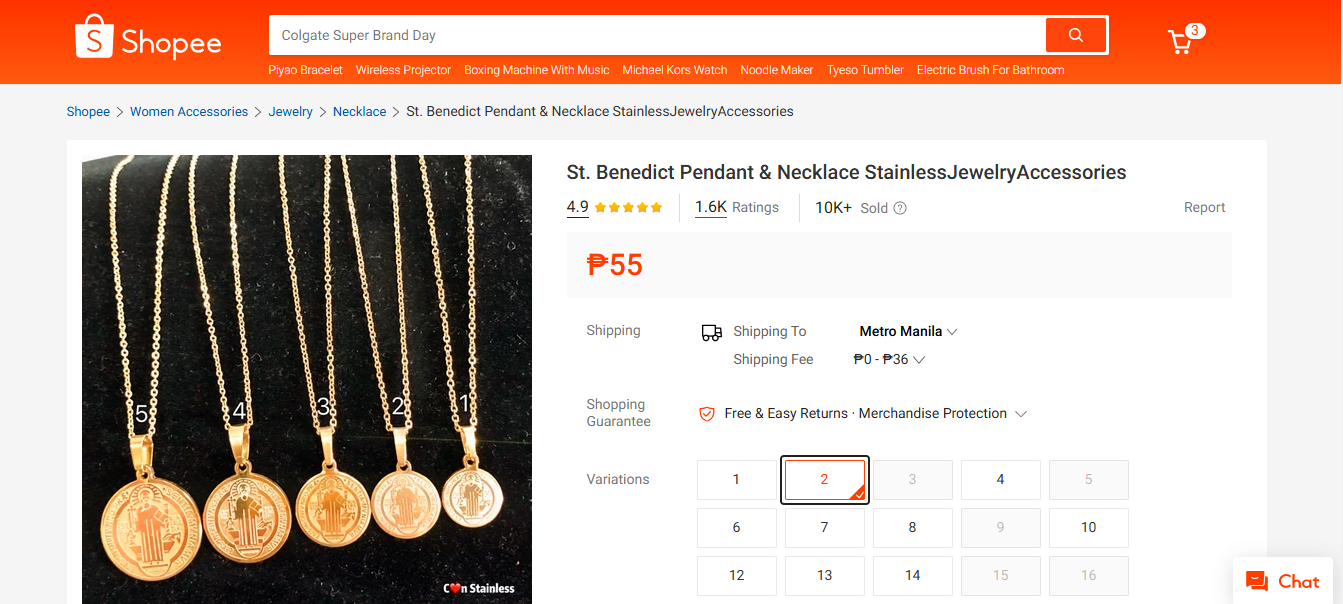 Saint Benedict Gold-Plated Stainless Steel Pendant & Necklace