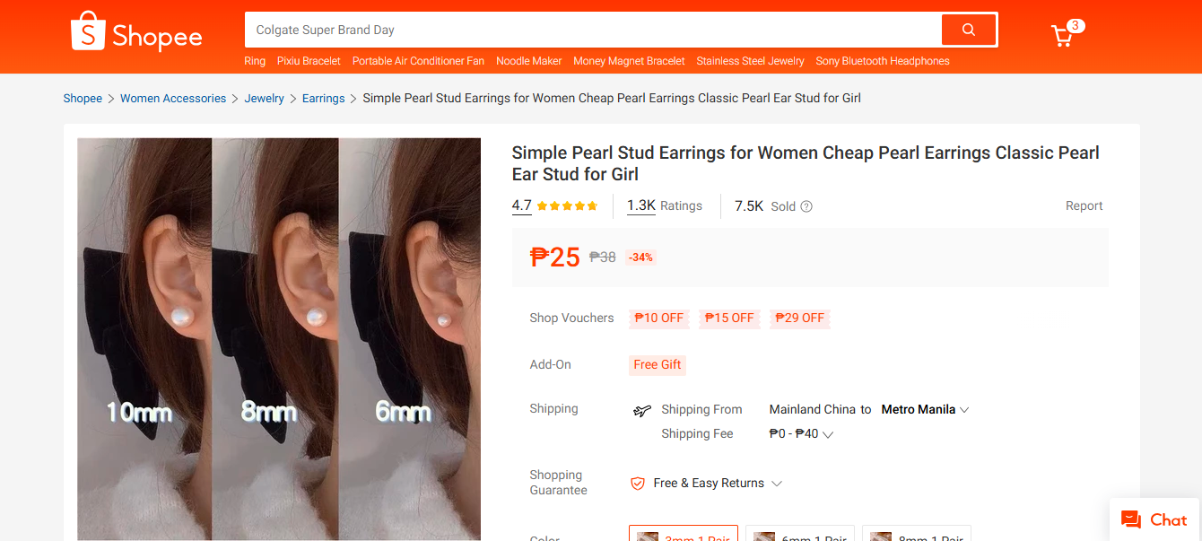 1 Pair Pearl Earring for Women