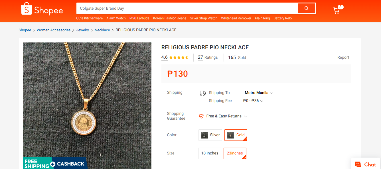 Gold-Plated Stainless Padre Pio Crystal Pendant with Roped Chain Necklace