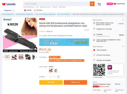 [A1-152] Kemei Professional Hair Straightener KM-329