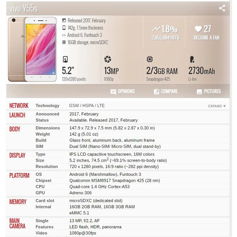 Vivo Y66 6gb/128gb Mobile Phone 4G Network