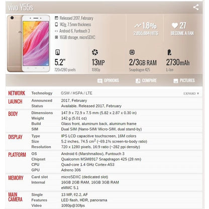 Vivo Y66 6gb/128gb Mobile Phone 4G Network