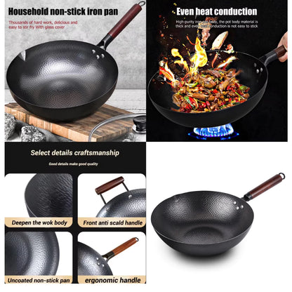 [A1-253] Chinese Non-stick Iron Web Pan Wok Flat Bottom 32cm