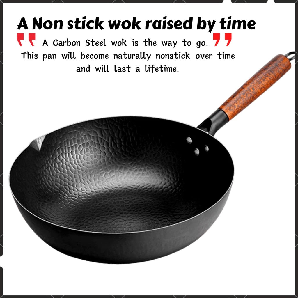 [A1-253] Chinese Non-stick Iron Web Pan Wok Flat Bottom 32cm