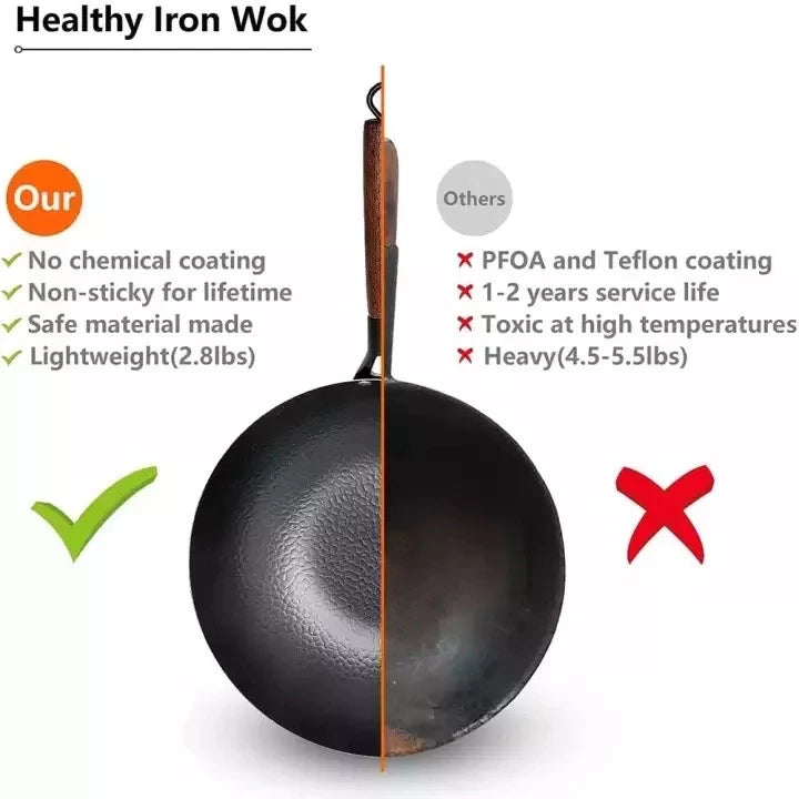 [A1-253] Chinese Non-stick Iron Web Pan Wok Flat Bottom 32cm