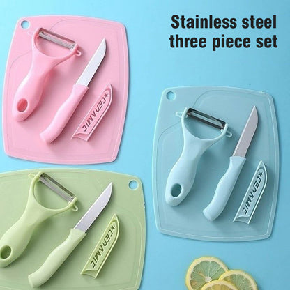 [A1-844] 3pcs Set Ceramic Stainless Steel Fruit Knife Peeler Cutting Board