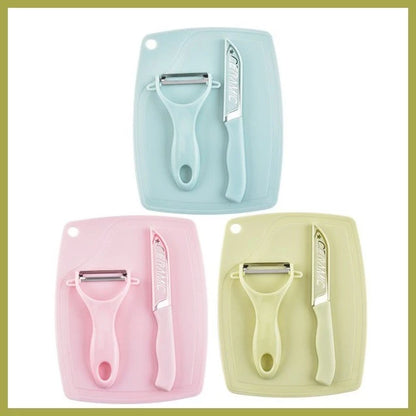 [A1-844] 3pcs Set Ceramic Stainless Steel Fruit Knife Peeler Cutting Board