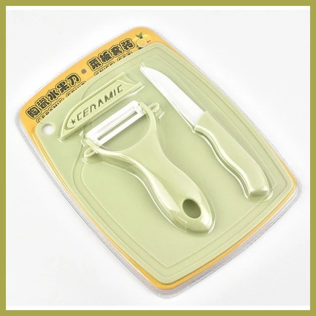 [A1-844] 3pcs Set Ceramic Stainless Steel Fruit Knife Peeler Cutting Board