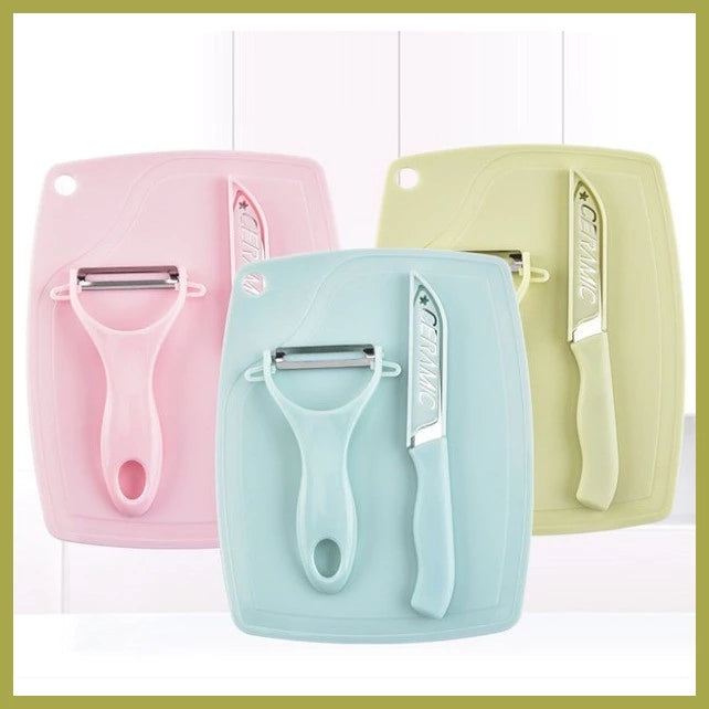 [A1-844] 3pcs Set Ceramic Stainless Steel Fruit Knife Peeler Cutting Board